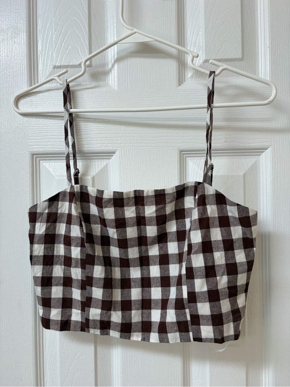 Brown and White Gingham Cropped Cami Top
